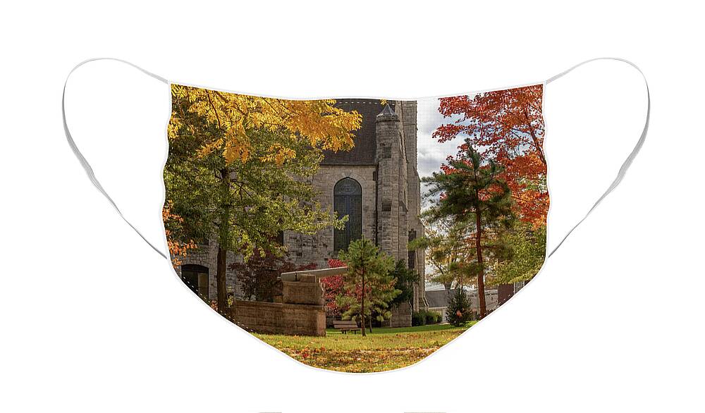 Fall Face Mask featuring the photograph Stone Chapel Autumn by Allin Sorenson