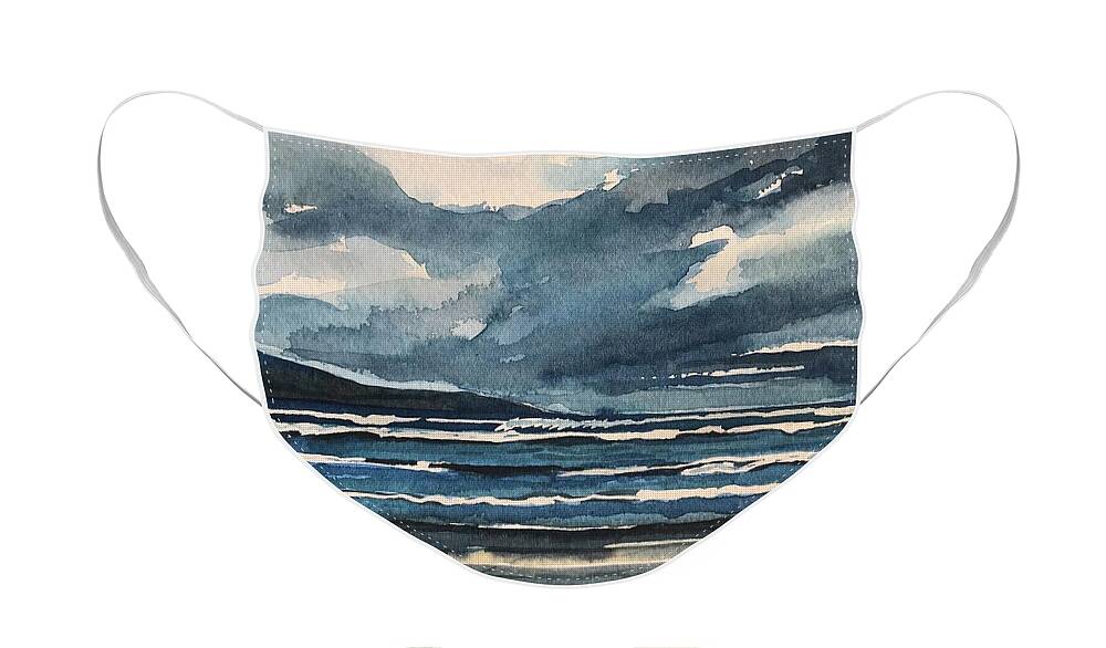 Carmel Face Mask featuring the painting Stormy Beach Carmel. by Luisa Millicent