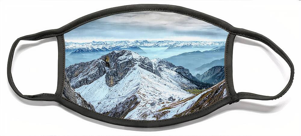 Mountains Face Mask featuring the photograph Stormy Mountains Panorama, Mount Pilatus, Switzerland by Rick Deacon
