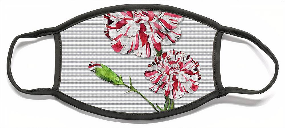 Carnations Face Mask featuring the digital art Striped Carnations by Doreen Erhardt