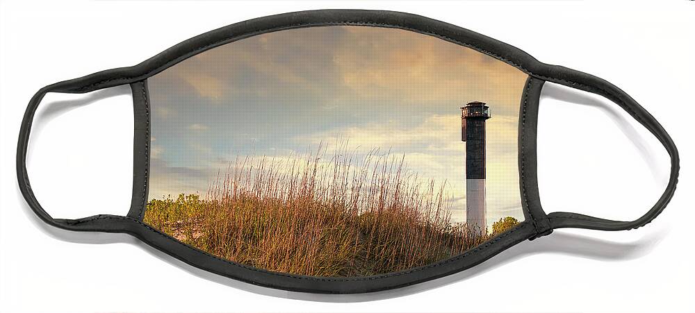 Sullivan's Island Lighthouse Face Mask featuring the photograph Sullivan's Island Lighthouse - Charleston Historical by Dale Powell