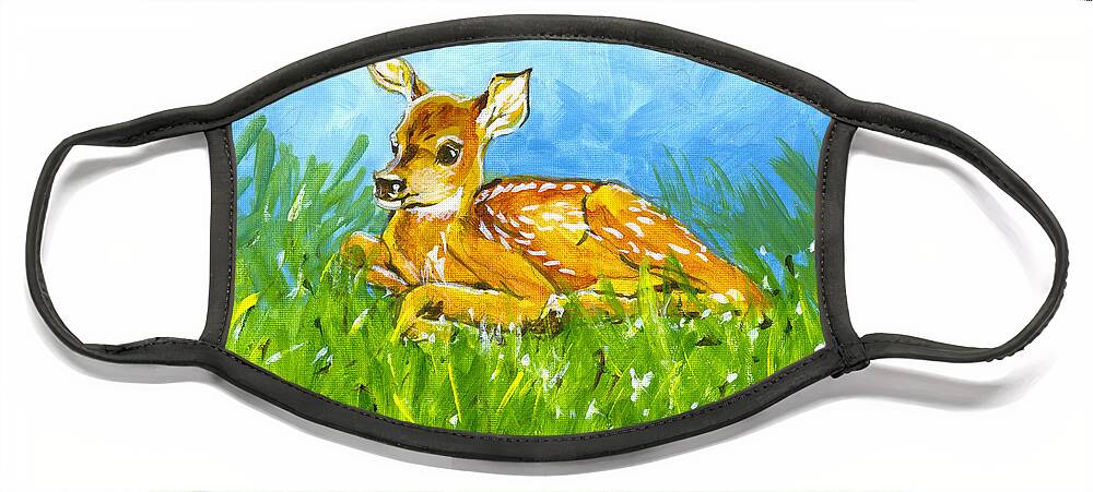 Fawn Face Mask featuring the painting Summer Fawn Sketch by Richard De Wolfe