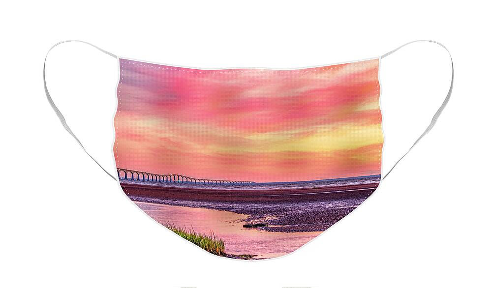 Pei Face Mask featuring the photograph Summer Sunset at Confederation Bridge, Painterly by Marcy Wielfaert