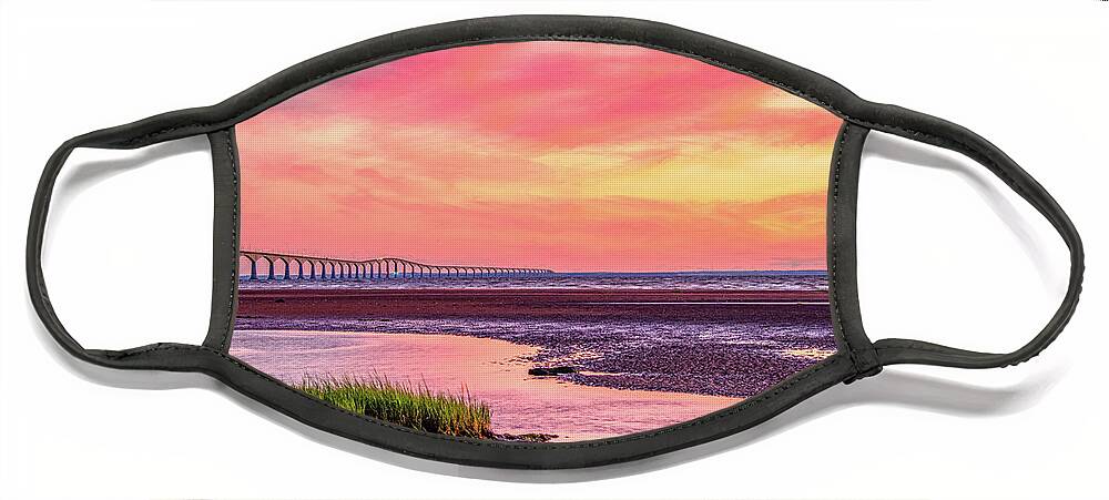 Pei Face Mask featuring the photograph Summer Sunset at Confederation Bridge, Painterly by Marcy Wielfaert