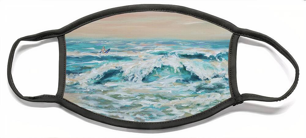 Surf Face Mask featuring the painting Summer Surf by Linda Olsen