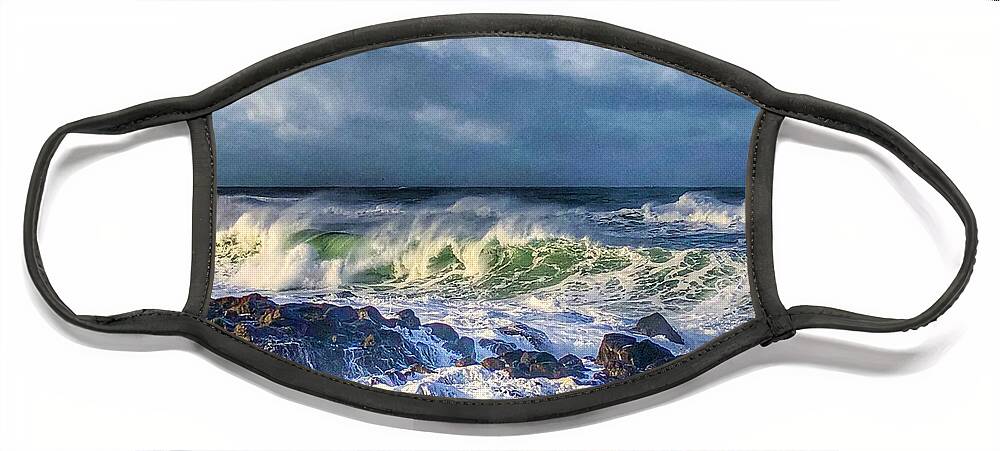 Winter Face Mask featuring the photograph Sunbreak Waves by Jeanette French