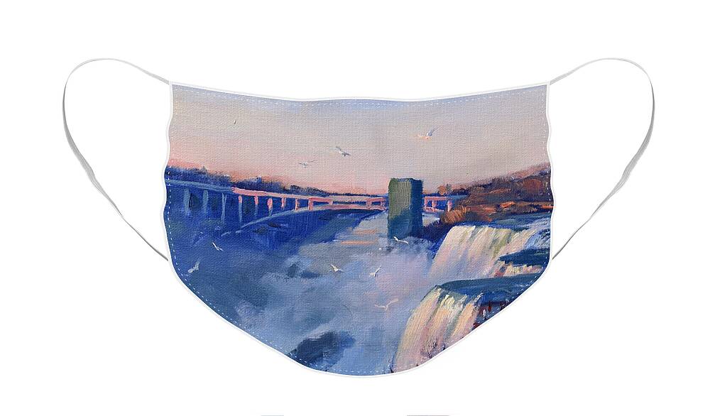 Sunset Face Mask featuring the painting Sunset at the Falls by Ylli Haruni