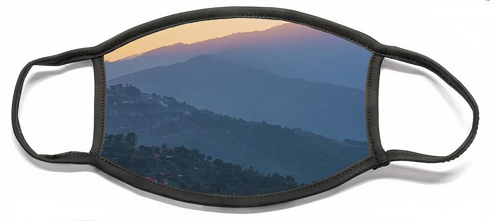 Sun Face Mask featuring the photograph sunset from Mindat, Chin State, Burma by Ann Moore