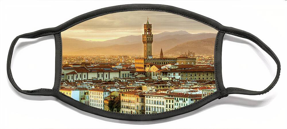 Florence Face Mask featuring the photograph Sunset in Florence Triptych 2 - Palazzo Vecchio by Weston Westmoreland