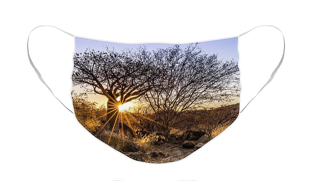 Sunset Face Mask featuring the photograph Sunset in the Erongo bush by Lyl Dil Creations
