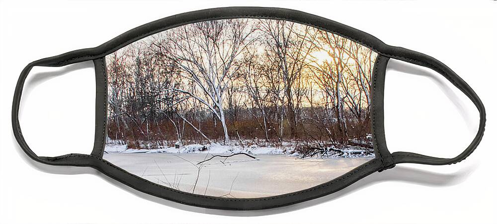 Sunset Face Mask featuring the photograph Sunset on Frozen Pond by Ira Marcus