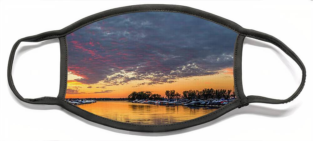 Sunset Over Braddock Bay Face Mask featuring the photograph Sunset over Braddock Bay by Mark Papke