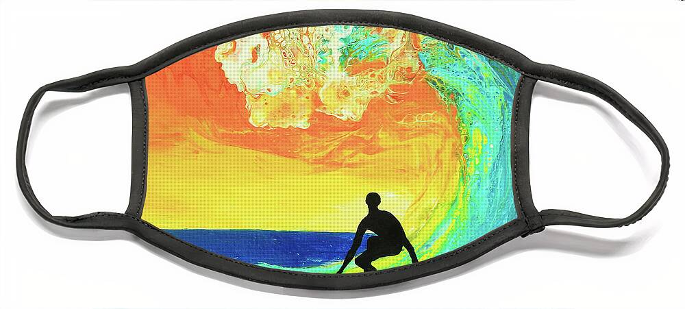 Seascape Face Mask featuring the painting Surfing the Wave by Jeanette French