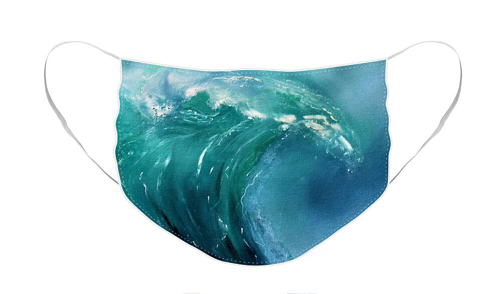 Surf Face Mask featuring the painting Surfs Up 3 by Tracey Lee Cassin