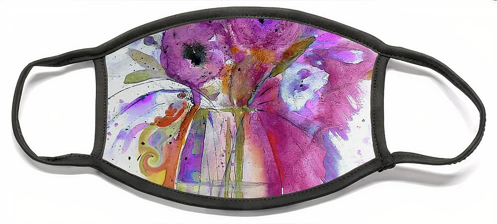 Jem Face Mask featuring the digital art Swirly Watercolor Glass Vase Of Flowers by Lisa Kaiser