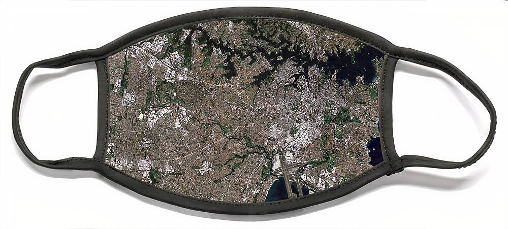 Satellite Image Face Mask featuring the digital art Sydney, Australia from space by Christian Pauschert