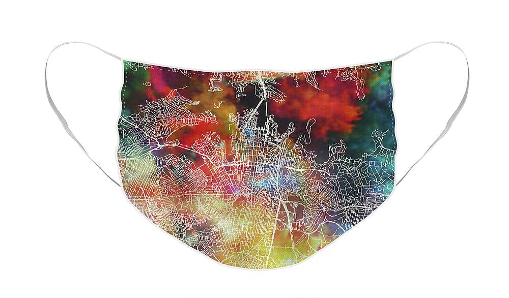 Sydney Face Mask featuring the mixed media Sydney Street Map Watercolor by Design Turnpike