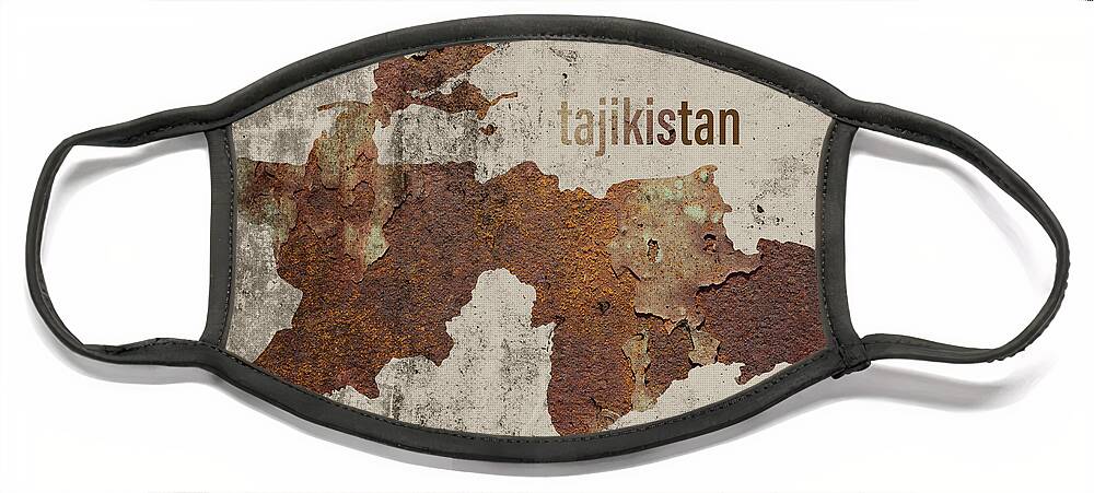 Tajikistan Face Mask featuring the mixed media Tajikistan Map Rusty Cement Country Shape Series by Design Turnpike
