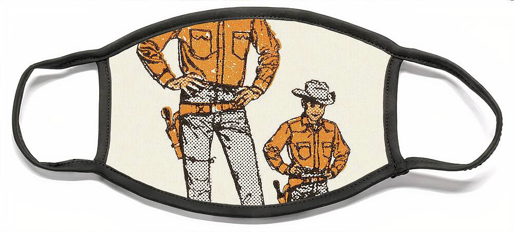 Accessories Face Mask featuring the drawing Tall and Short Cowboys by CSA Images