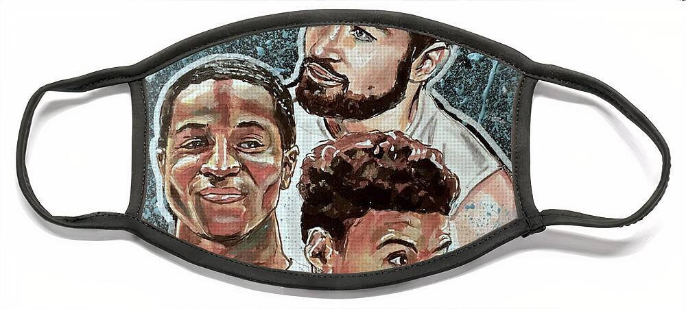 Portrait Of Unc Basketball Seniors Cam Johnson Face Mask featuring the painting Tar Heels Class of 2019 by Joel Tesch