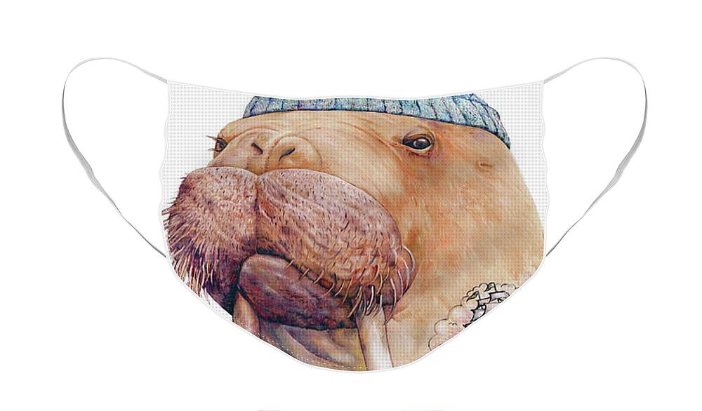 Tattoo Face Mask featuring the painting Tattooed Walrus by Animal Crew