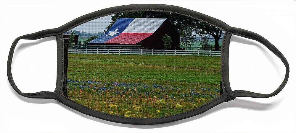 Texas Bluebonnets Face Mask featuring the photograph Texas Flag Barn II by Johnny Boyd