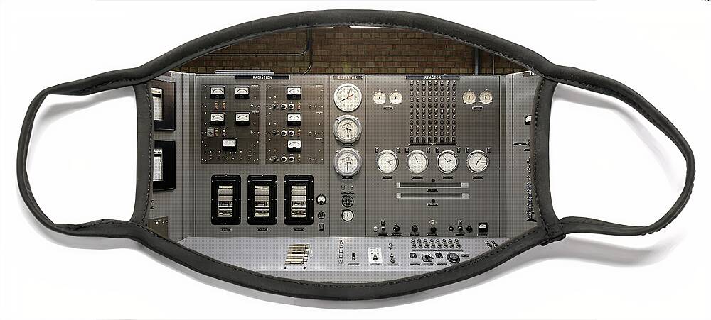 The Atomic Age Face Mask featuring the photograph The Atomic Age -- EBR-1 Nuclear Reactor Control Panel in Arco, Idaho by Darin Volpe