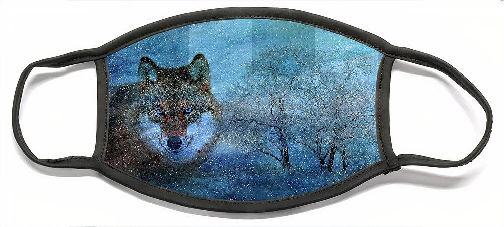 Wolf Face Mask featuring the digital art The Blue Wolf by Doreen Erhardt