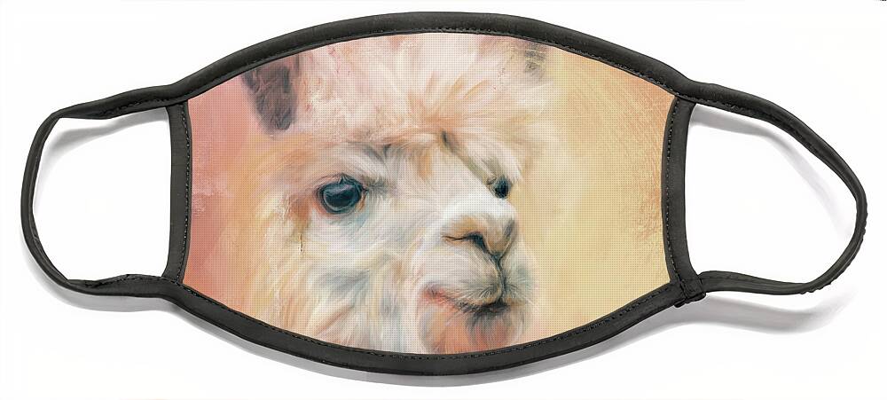 Colorful Face Mask featuring the painting The Charismatic Alpaca by Jai Johnson