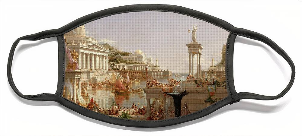 Thomas Cole Face Mask featuring the painting The Course of Empire Consummation by Thomas Cole