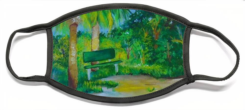 Green Face Mask featuring the painting The Green Bench by Saundra Johnson