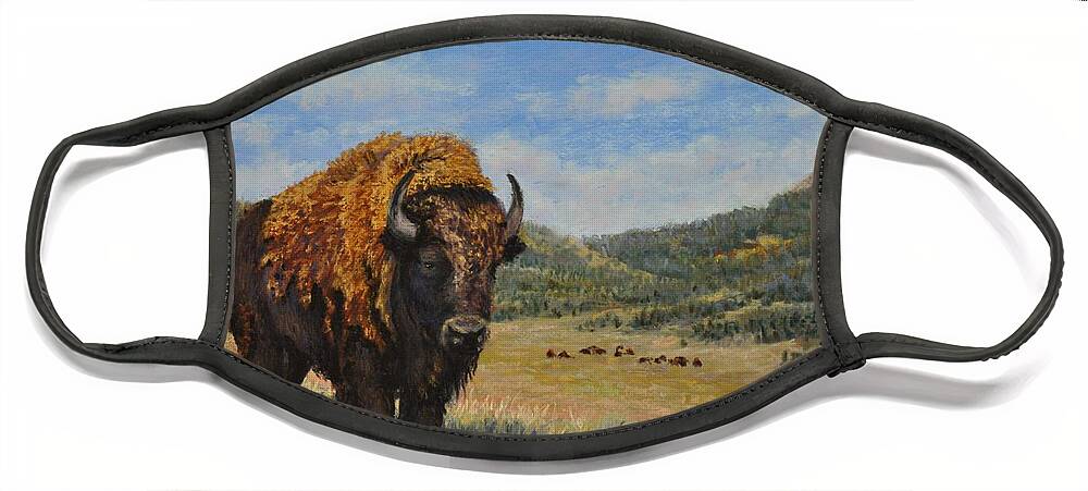 Bison Face Mask featuring the painting The Guardian by Lee Tisch Bialczak