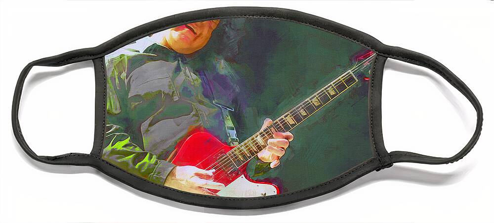 Guitar Face Mask featuring the mixed media The Messiah Will Come Again, Gary Moore, by Mal Bray