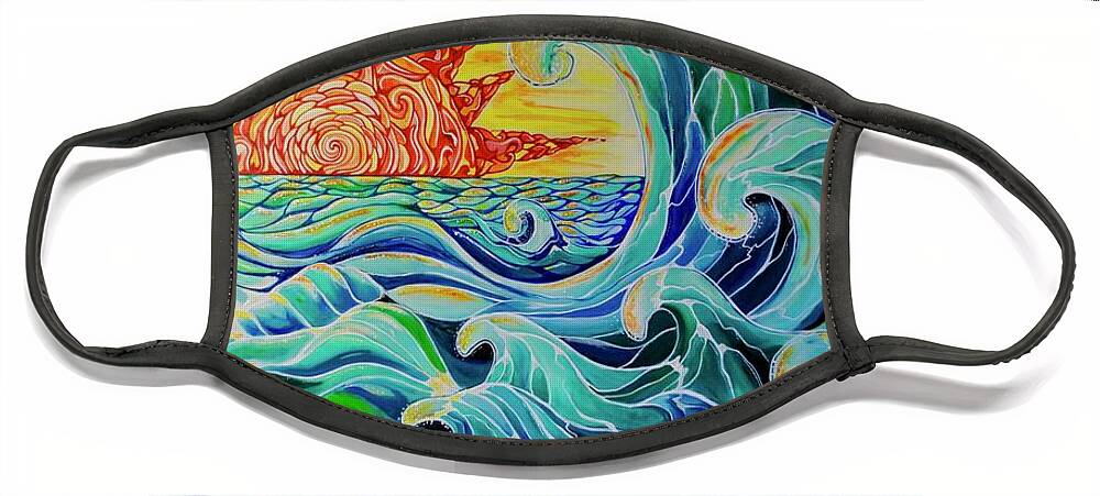 Waves Face Mask featuring the painting The Mother Wave by Patricia Arroyo