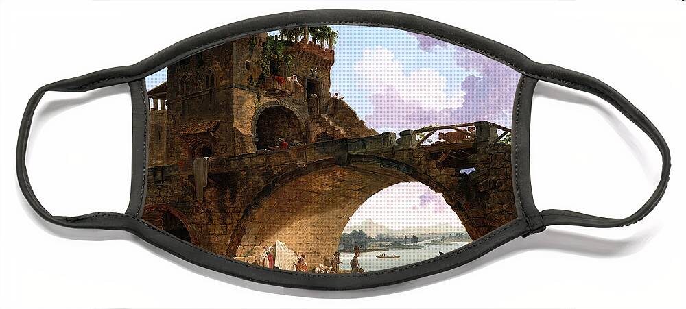 The Ponte Salario Face Mask featuring the painting The Ponte Salario by Hubert Robert by Rolando Burbon