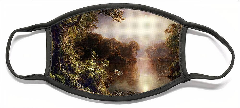 The River Of Light Face Mask featuring the painting The River of Light by Frederic Edwin Church by Rolando Burbon