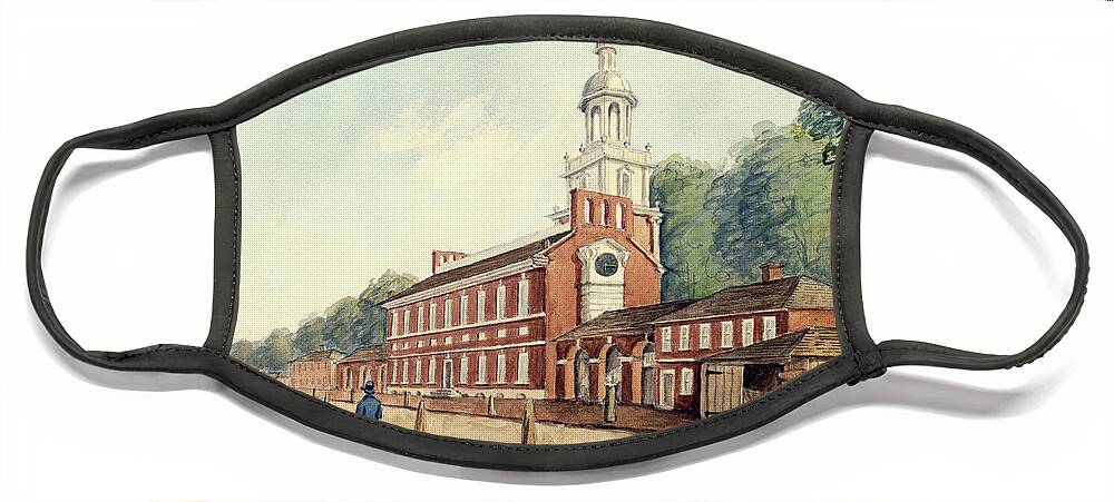 William Breton Face Mask featuring the drawing The State House in 1778 by William Breton