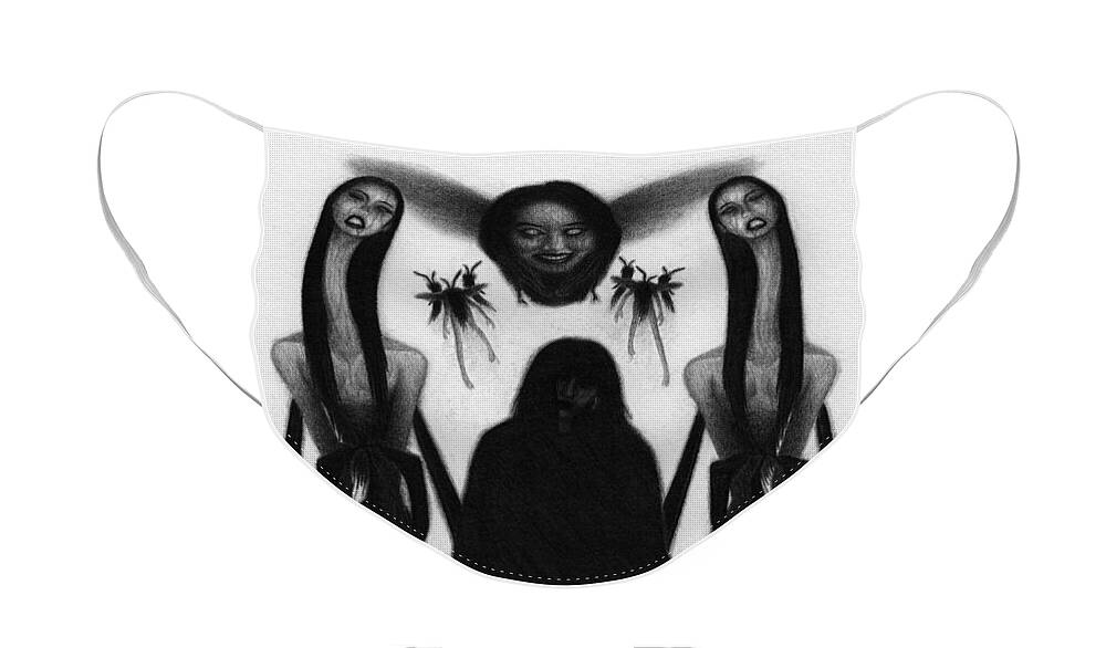 Horror Face Mask featuring the drawing The Stinging Women - Artwork by Ryan Nieves