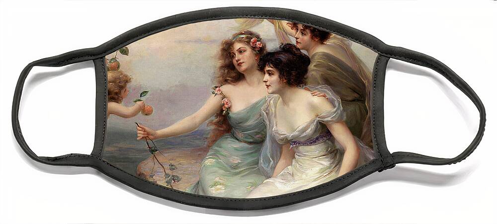 The Three Graces Face Mask featuring the painting The Three Graces Die drei Grazien by Edouard Bisson by Rolando Burbon
