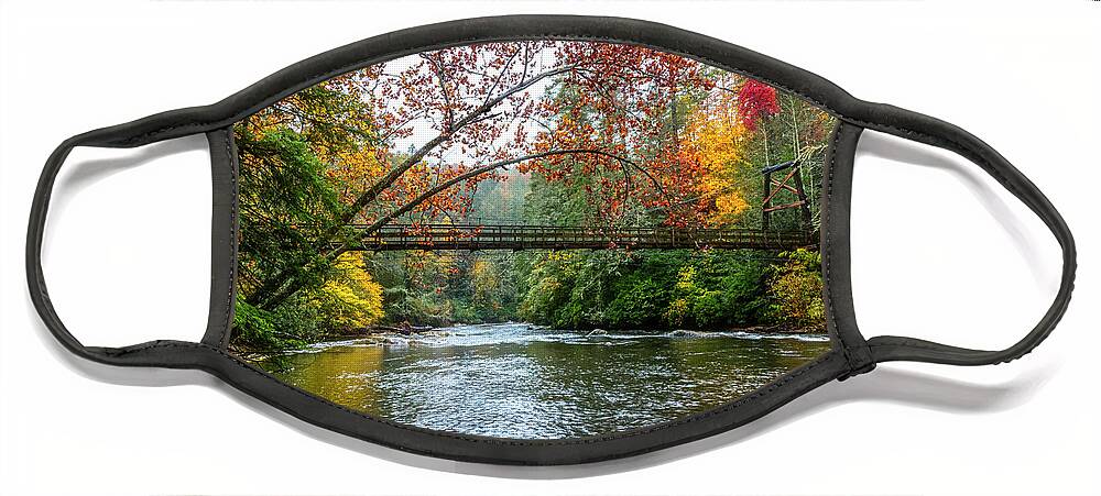 Bridge Face Mask featuring the photograph The Toccoa River Hanging Bridge by Debra and Dave Vanderlaan