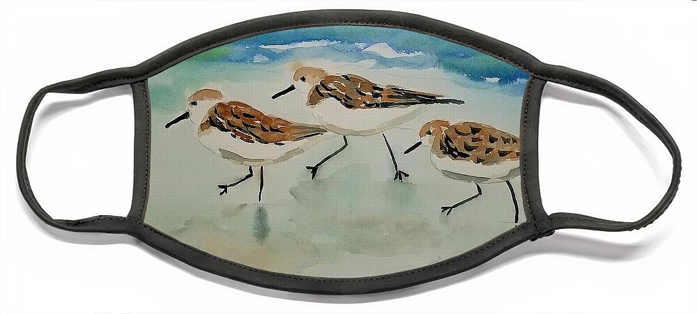 Plovers Face Mask featuring the painting Three birds at the beach by Ann Frederick