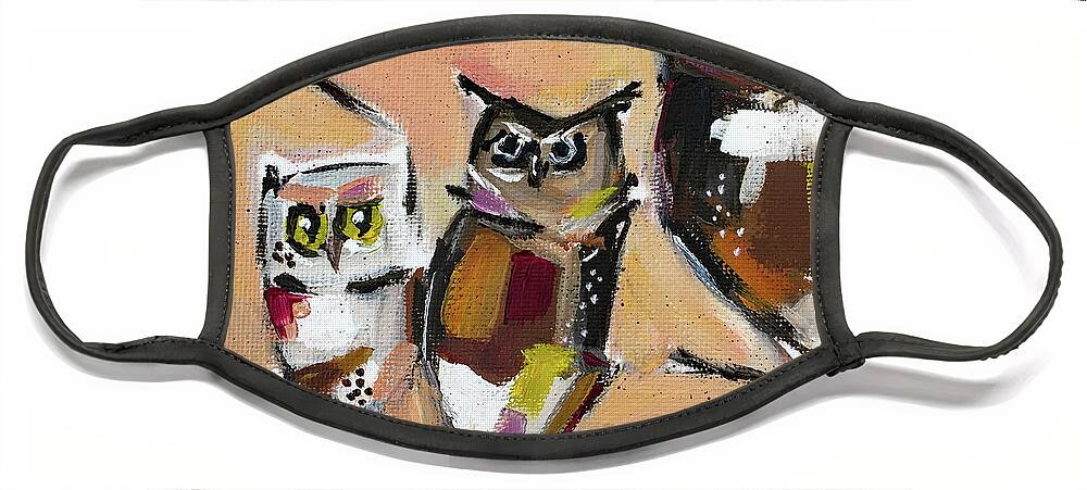 Owl Face Mask featuring the painting Three in the Tree by Roxy Rich