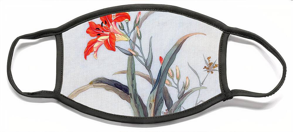 Chikutei Face Mask featuring the painting Tiger Lily by Chikutei