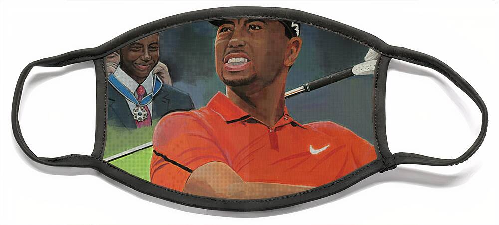 Tiger Woods Art Face Mask featuring the painting Tiger Woods by Bill Dunkley