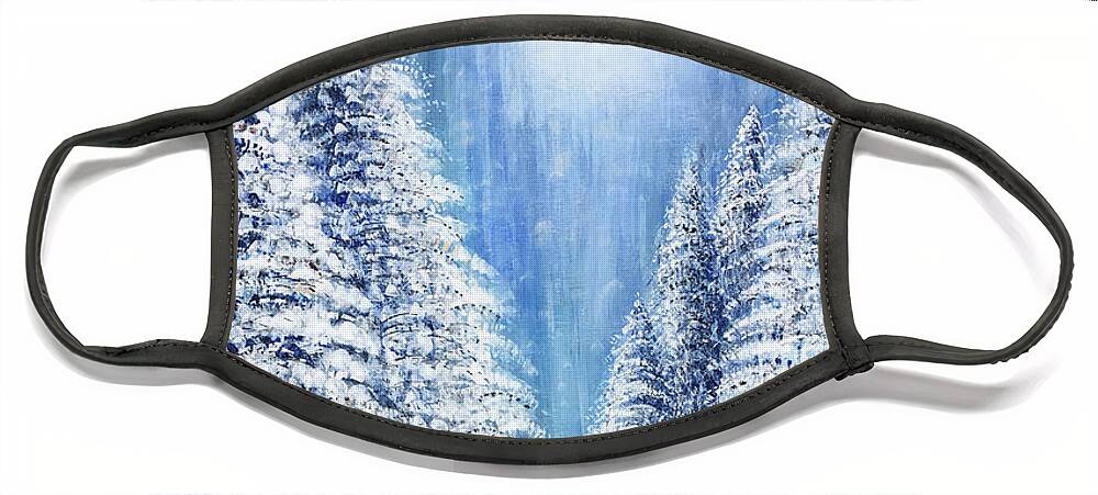 Winter Face Mask featuring the painting Tim's Winter Forest 2 by Holly Carmichael