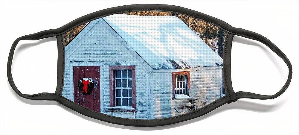 Red Face Mask featuring the photograph - Tiny Christmas House by THERESA Nye
