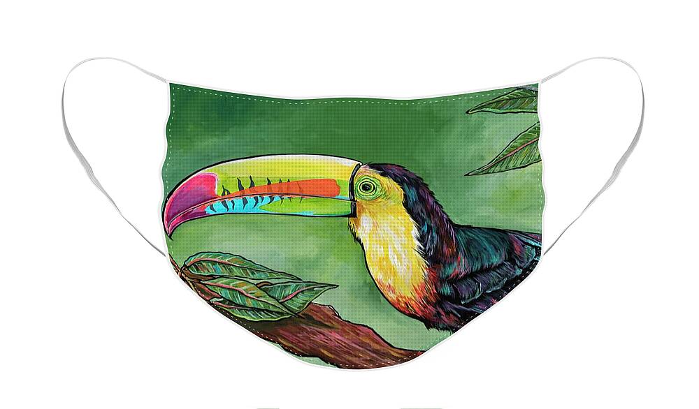 Toucan Face Mask featuring the painting Toucan In The Mango Tree by Patti Schermerhorn