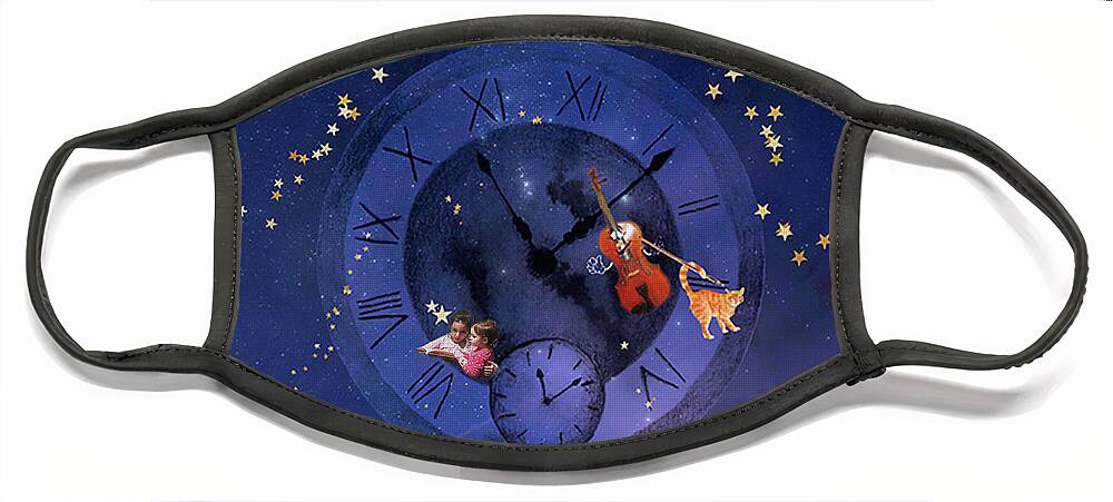 Children's Illustrations Face Mask featuring the mixed media Traveling Through Time by Colleen Taylor