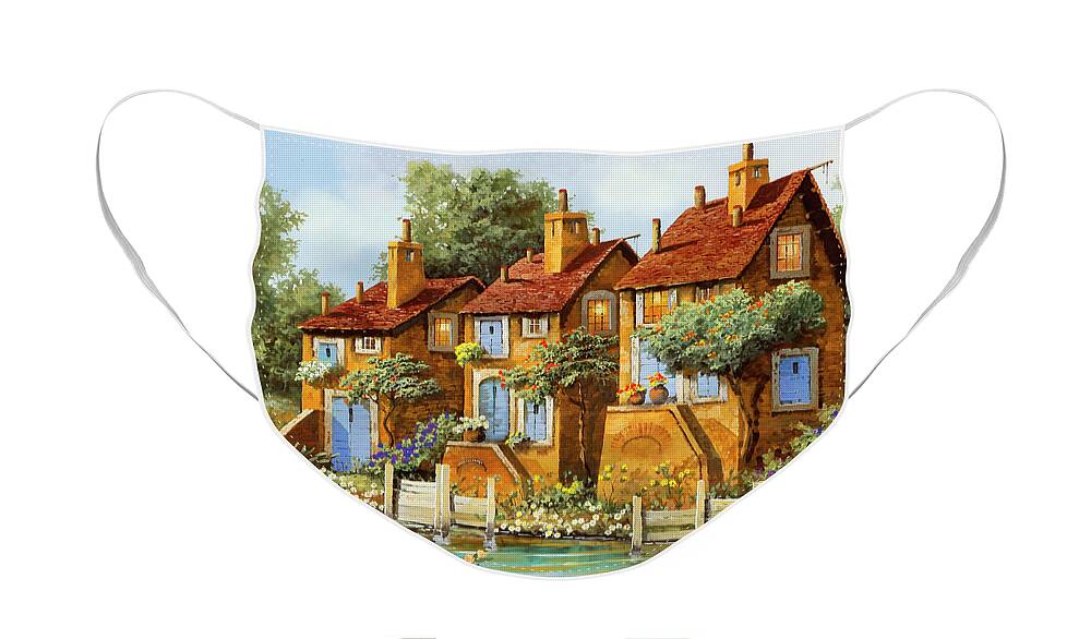 Country Side Face Mask featuring the painting Tre Case Con La Luce by Guido Borelli