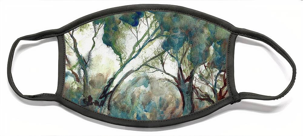 Landscape Trees Louisiana Watercolor Abstract Impressionism Water Bayou Canal Blue Set Design Abstract Painting Abstract Landscape Scene Cypress Trees Swamp Louisiana Swamp Face Mask featuring the painting Tree Study by Francelle Theriot